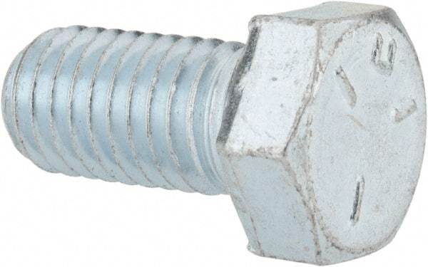 Made in USA - 1/2-13 UNC, 1" Length Under Head Hex Head Cap Screw - Fully Threaded, Grade 5 Steel, Zinc-Plated Finish, 3/4" Hex - Industrial Tool & Supply