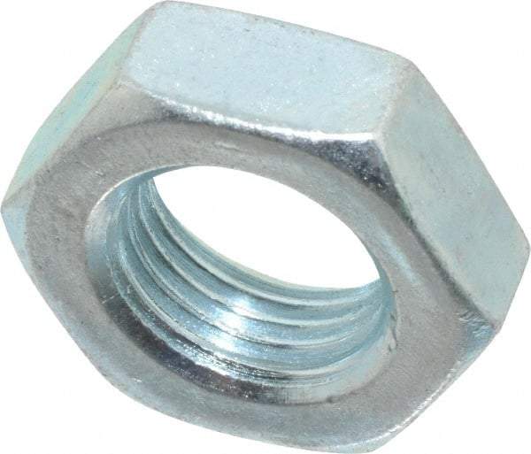 Value Collection - 9/16-18 UNF Steel Right Hand Hex Jam Nut - 7/8" Across Flats, 5/16" High, Zinc-Plated Finish - Industrial Tool & Supply