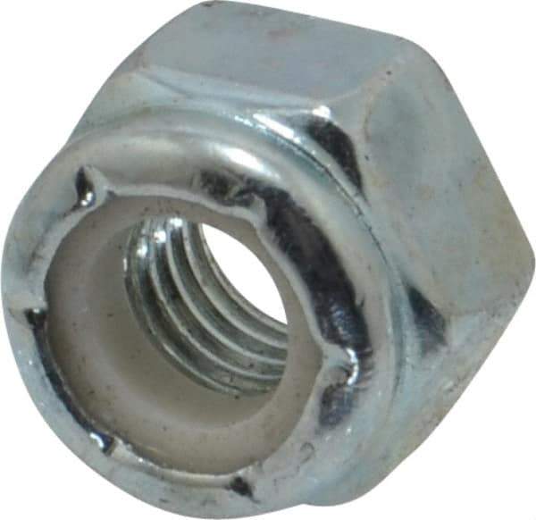 Value Collection - 1/4-28 UNF Grade 2 Hex Lock Nut with Nylon Insert - 7/16" Width Across Flats, 19/64" High, Zinc-Plated Finish - Industrial Tool & Supply
