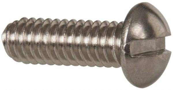Value Collection - #8-32 UNC, 1/2" Length Under Head Slotted Drive Machine Screw - Round Head, Grade 18-8 Stainless Steel, Uncoated, Without Washer - Industrial Tool & Supply
