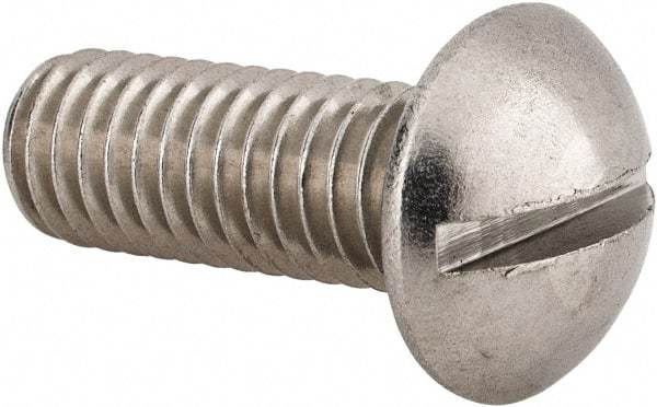 Value Collection - 3/8-16 UNC, 1" Length Under Head Slotted Drive Machine Screw - Round Head, Grade 18-8 Stainless Steel, Uncoated, Without Washer - Industrial Tool & Supply