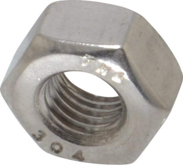 Value Collection - 1/4-28 UNF Stainless Steel Right Hand Hex Nut - 7/16" Across Flats, 7/32" High, Uncoated - Industrial Tool & Supply