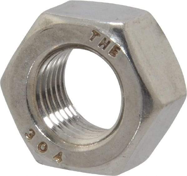 Value Collection - 7/16-20 UNF Stainless Steel Right Hand Hex Nut - 11/16" Across Flats, 3/8" High, Uncoated - Industrial Tool & Supply