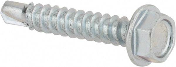 Value Collection - #8, Hex Washer Head, Hex Drive, 1" Length Under Head, #2 Point, Self Drilling Screw - Steel, Zinc-Plated Finish - Industrial Tool & Supply