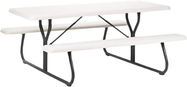 ICEBERG - 30" Long x 72" Wide x 29" High Stationary Rectangular Picnic Table - Platinum & Gray, High-Density Polyethylene/Steel - Industrial Tool & Supply