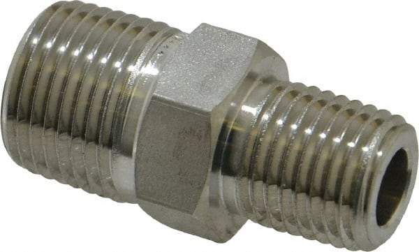 Ham-Let - 3/8 x 1/4" Grade 316 Stainless Steel Pipe Hex Nipple - MNPT End Connections, 7,300 psi - Industrial Tool & Supply