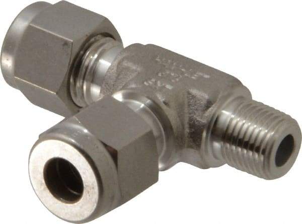 Ham-Let - 1/4" OD, Grade 316Stainless Steel Male Run Tee - Comp x MNPT x Comp Ends - Industrial Tool & Supply