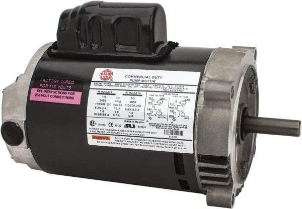 US Motors - 1/2 hp, ODP Enclosure, Auto Thermal Protection, 3,450 RPM, 115/208-230 Volt, 60 Hz, Industrial Electric AC/DC Motor - Size 56C Frame, C-Face Mount, 1 Speed, Ball Bearings, 8.2/4.2-4.1 Full Load Amps, B Class Insulation, Reversible - Industrial Tool & Supply