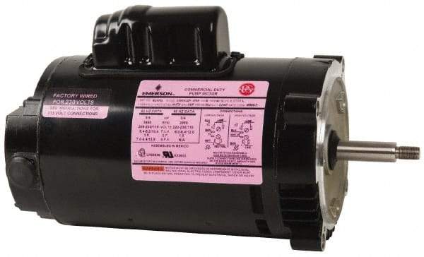 US Motors - 3/4 hp, ODP Enclosure, Auto Thermal Protection, 3,450 RPM, 115/208-230 Volt, 60 Hz, Industrial Electric AC/DC Motor - Size 56J Frame, J-Face Mount, 1 Speed, Ball Bearings, 10.4/5.4-5.2 Full Load Amps, B Class Insulation, CCW Drive End - Industrial Tool & Supply