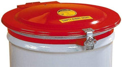 Justrite - 55 Gal, Steel Drum Cover - Hinged Manual-Closing Drum Cover - Industrial Tool & Supply