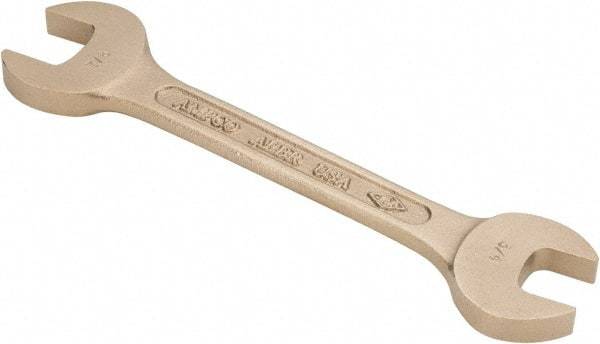 Ampco - 3/4" x 7/8" Nonsparking Open End Wrench - 8" OAL, Double End, Plain Finish, 15° Head Angle - Industrial Tool & Supply