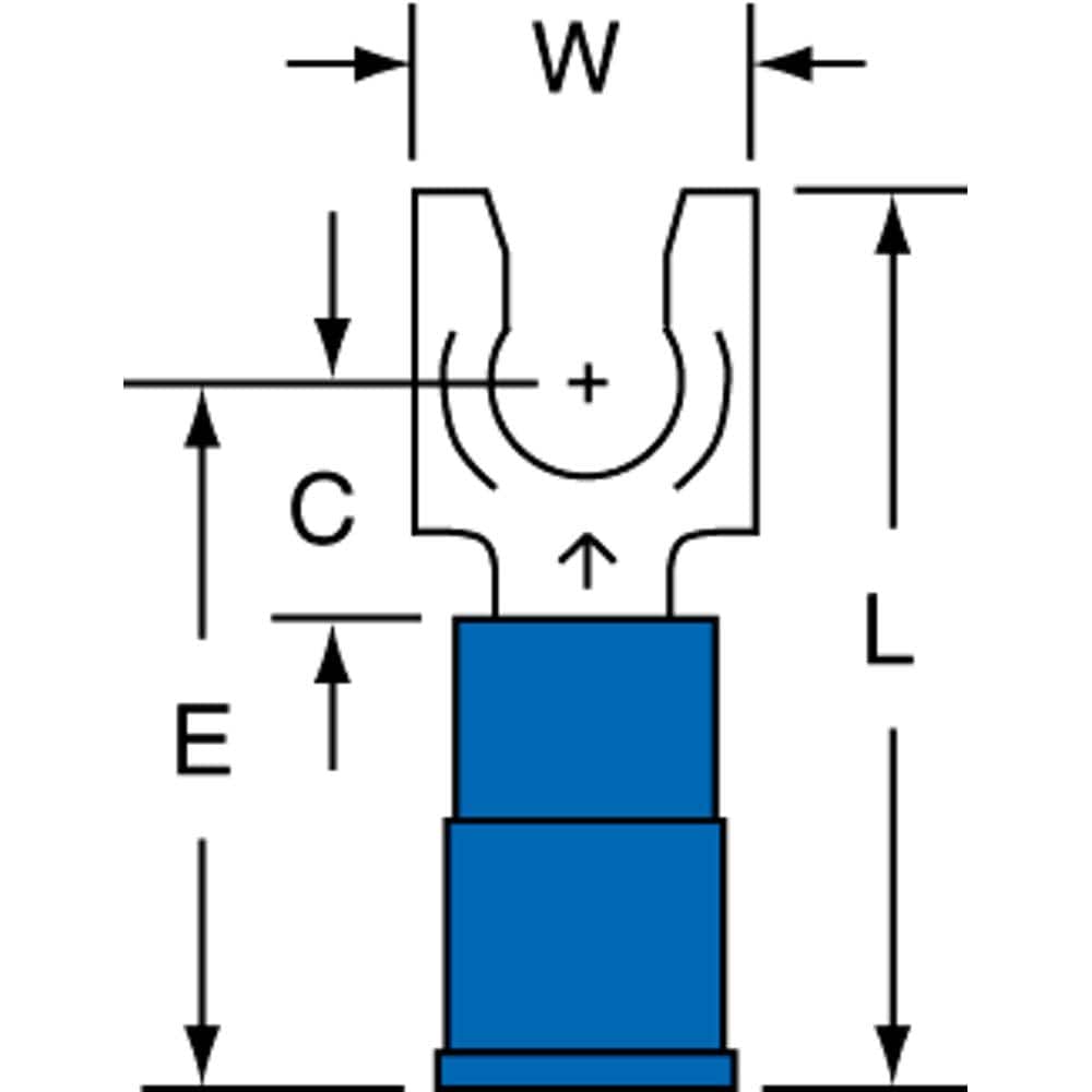3M - #10 Stud, 16 to 14 AWG Compatible, Partially Insulated, Crimp Connection, Standard Fork Terminal - Industrial Tool & Supply