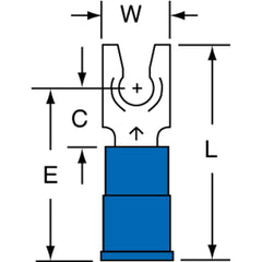 3M - #8 Stud, 16 to 14 AWG Compatible, Partially Insulated, Crimp Connection, Standard Fork Terminal - Industrial Tool & Supply