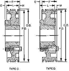 Browning - 1/2 to 2 Bore Diam, 5.15" Outside Diam, QD Bushed V Belt Sheave - 4.4 A Diam Belt Pitch - Industrial Tool & Supply