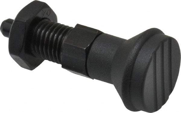 Gibraltar - M12x1.5, 17mm Thread Length, 6mm Plunger Diam, Knob Handle Indexing Plunger - Plunger Style B, 20mm Body Length, 56mm OAL, Steel - Industrial Tool & Supply