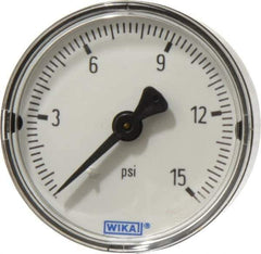 Wika - 2" Dial, 1/4 Thread, 0-15 Scale Range, Pressure Gauge - Center Back Connection Mount, Accurate to 3-2-3% of Scale - Industrial Tool & Supply