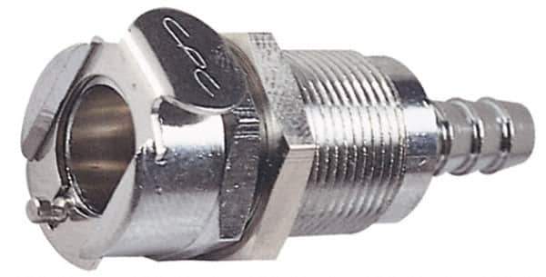 CPC Colder Products - 3/8" Inside Tube Diam, Brass, Quick Disconnect, Hose Barb Valved Panel Mount Coupling Body - 250 Max psi, -40 to 180°F, 1.87" OAL x 0.89" Overall Height, Chrome Plated - Industrial Tool & Supply