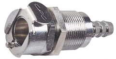 CPC Colder Products - 3/8" Inside Tube Diam, Brass, Quick Disconnect, Hose Barb Valved Panel Mount Coupling Body - 250 Max psi, -40 to 180°F, 1.87" OAL x 0.89" Overall Height, Chrome Plated - Industrial Tool & Supply