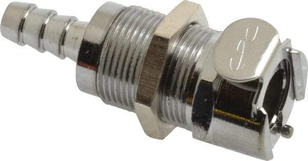 CPC Colder Products - 1/4" Inside Tube Diam, Brass, Quick Disconnect, Hose Barb Valved Panel Mount Coupling Body - 250 Max psi, -40 to 180°F, 2" OAL x 0.89" Overall Height, Chrome Plated - Industrial Tool & Supply