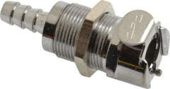 CPC Colder Products - 1/4" Inside Tube Diam, Brass, Quick Disconnect, Hose Barb Valved Panel Mount Coupling Body - 250 Max psi, -40 to 180°F, 2" OAL x 0.89" Overall Height, Chrome Plated - Industrial Tool & Supply