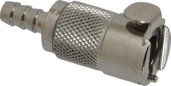 CPC Colder Products - 1/4" Inside Tube Diam, Brass, Quick Disconnect, Hose Barb Valved Inline Coupling Body - 250 Max psi, -40 to 180°F, 2" OAL x 0.89" Overall Height, Chrome Plated - Industrial Tool & Supply