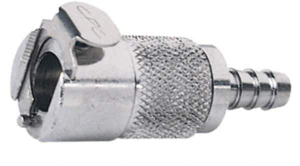 CPC Colder Products - 3/8" Inside Tube Diam, Brass, Quick Disconnect, Hose Barb Valved Inline Coupling Body - 250 Max psi, -40 to 180°F, 2" OAL x 0.89" Overall Height, Chrome Plated - Industrial Tool & Supply