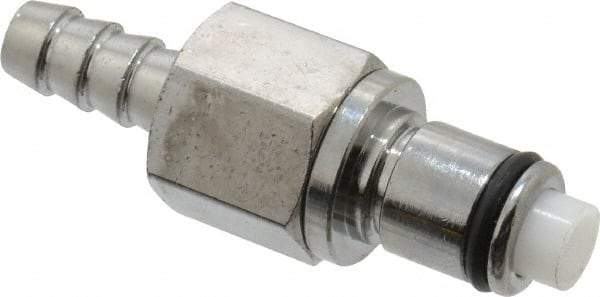 CPC Colder Products - 1/4" Inside Tube Diam, Brass, Quick Disconnect, Hose Barb Valved Inline Coupling Insert - 250 Max psi, -40 to 180°F, 2" OAL x 0.65" Overall Height, Chrome Plated - Industrial Tool & Supply