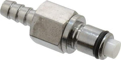 CPC Colder Products - 1/4" Inside Tube Diam, Brass, Quick Disconnect, Hose Barb Valved Inline Coupling Insert - 250 Max psi, -40 to 180°F, 2" OAL x 0.65" Overall Height, Chrome Plated - Industrial Tool & Supply
