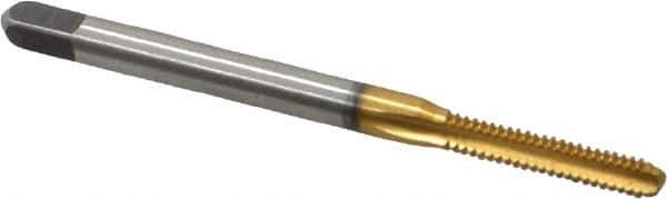 Kennametal - #4-40 UNC 2B/3B 3 Flute TiN Finish High Speed Steel Straight Flute Standard Hand Tap - Bottoming, Right Hand Thread, 1-7/8" OAL, 9/16" Thread Length, H2 Limit, Oversize - Exact Industrial Supply