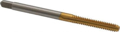 Kennametal - #6-32 UNC 3B 3 Flute TiN Finish High Speed Steel Straight Flute Standard Hand Tap - Bottoming, Right Hand Thread, 2" OAL, 11/16" Thread Length, H2 Limit, Oversize - Exact Industrial Supply