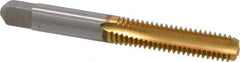 Kennametal - 5/16-18 UNC 3B 3 Flute TiN Finish High Speed Steel Straight Flute Standard Hand Tap - Bottoming, Right Hand Thread, 2-23/32" OAL, 1-1/8" Thread Length, H3 Limit, Oversize - Exact Industrial Supply