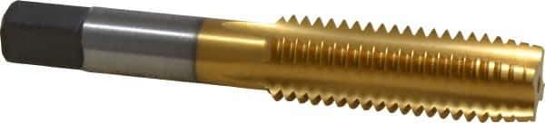 Kennametal - 5/8-11 UNC 3B 4 Flute TiN Finish High Speed Steel Straight Flute Standard Hand Tap - Plug, Right Hand Thread, 3-13/16" OAL, 1-13/16" Thread Length, H3 Limit, Oversize - Exact Industrial Supply