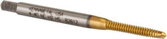 Kennametal - #4-40 UNC, 2 Flute, TiN Finish, High Speed Steel Spiral Point Tap - Plug Chamfer, Right Hand Thread, 1.88" OAL, 9/16" Thread Length, 0.141" Shank Diam, 2B/3B Class of Fit - Exact Industrial Supply