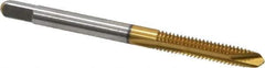 Kennametal - #8-32 UNC, 2 Flute, TiN Finish, High Speed Steel Spiral Point Tap - Plug Chamfer, Right Hand Thread, 2.13" OAL, 3/4" Thread Length, 0.168" Shank Diam, 3B Class of Fit - Exact Industrial Supply