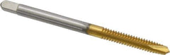 Kennametal - #6-32 UNC, 2 Flute, TiN Finish, High Speed Steel Spiral Point Tap - Plug Chamfer, Right Hand Thread, 2" OAL, 11/16" Thread Length, 0.141" Shank Diam, 2B Class of Fit - Exact Industrial Supply