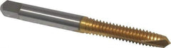 Kennametal - 1/4-20 UNC, 2 Flute, TiN Finish, High Speed Steel Spiral Point Tap - Plug Chamfer, Right Hand Thread, 2-1/2" OAL, 1" Thread Length, 0.255" Shank Diam - Exact Industrial Supply