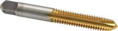 Kennametal - 3/8-16 UNC, 3 Flute, TiN Finish, High Speed Steel Spiral Point Tap - Plug Chamfer, Right Hand Thread, 2.94" OAL, 1-1/4" Thread Length, 0.381" Shank Diam, 3B Class of Fit - Exact Industrial Supply