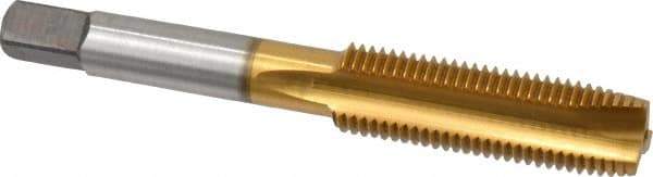 Kennametal - 7/16-20 UNF, 3 Flute, TiN Finish, High Speed Steel Spiral Point Tap - Plug Chamfer, Right Hand Thread, 3.16" OAL, 1-7/16" Thread Length, 0.323" Shank Diam - Exact Industrial Supply