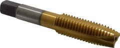 Kennametal - 5/8-11 UNC, 3 Flute, TiN Finish, High Speed Steel Spiral Point Tap - Plug Chamfer, Right Hand Thread, 3.81" OAL, 1-13/16" Thread Length, 0.48" Shank Diam, 3B Class of Fit - Exact Industrial Supply
