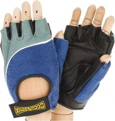 OccuNomix - Size M (8) Leather Anti-Vibration/Impact Protection Work Gloves - For General Purpose, Uncoated, Hook & Loop Cuff, Half Fingered, Black/Blue/Gray, Paired - Industrial Tool & Supply