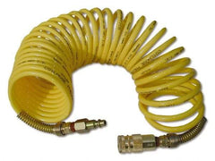 Coilhose Pneumatics - 3/8" ID, 3/8 Thread, 12' Long, Yellow Nylon Coiled & Self Storing Hose - 165 Max psi, Industrial Interchange Coupler x Male Swivel - Industrial Tool & Supply