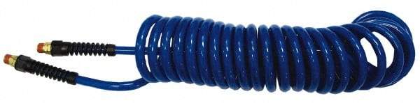 Coilhose Pneumatics - 1/4" ID, 1/4 Thread, 12' Long, Yellow Nylon Coiled & Self Storing Hose - 185 Max psi, Industrial Interchange Coupler x Male Swivel - Industrial Tool & Supply