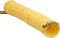 Coilhose Pneumatics - 1/4" ID, 1/4 Thread, 50' Long, Yellow Nylon Coiled & Self Storing Hose - 185 Max psi, Industrial Interchange Coupler x Male Swivel - Industrial Tool & Supply
