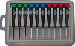 General - 10 Piece Phillips, Slotted & Torx Screwdriver Set - Electrician Shank, Plastic Handle, Blade Sizes: Length 1-1/2, Bit Sizes: Philips #000 to #0, Torx T6, T7 & T8, Tip Thickness: 3/64, 1/16, 5/64 & 3/32 - Industrial Tool & Supply