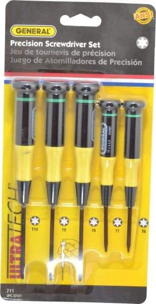 General - 5 Piece T6 to T10 Micro Handle Torx Driver Set - T6, T7, T8, T9, T10 - Industrial Tool & Supply