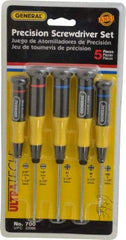 General - 5 Piece Phillips & Slotted Screwdriver Set - Electrician Shank, Plastic Handle, Blade Sizes: Length 1-1/2 & 2-1/2, Bit Sizes: Philips #00 to #1, Tip Thickness: 3/32 & 1/8 - Industrial Tool & Supply