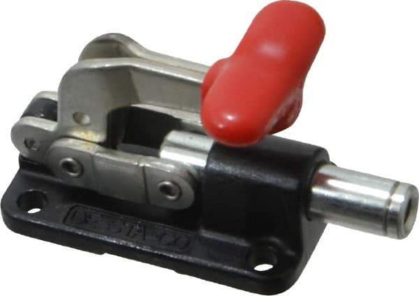 De-Sta-Co - 560 Lb Load Capacity, Flanged Base, Carbon Steel, Standard Straight Line Action Clamp - 4 Mounting Holes, 0.22" Mounting Hole Diam, 0.39" Plunger Diam, T-Handle Handle - Industrial Tool & Supply