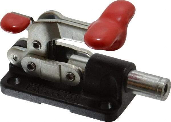 De-Sta-Co - 560 Lb Load Capacity, Flanged Base, Carbon Steel, Standard Straight Line Action Clamp - 4 Mounting Holes, 0.22" Mounting Hole Diam, 0.39" Plunger Diam, T-Handle Handle - Industrial Tool & Supply