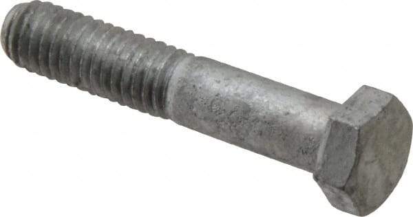 Value Collection - 3/8-16 UNC, 2" Length Under Head Hex Head Cap Screw - Partially Threaded, Grade 5 Steel, Hot Dipped Galvanized Finish, 9/16" Hex - Industrial Tool & Supply