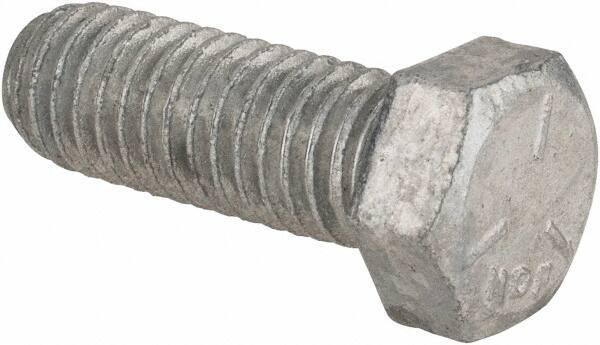 Value Collection - 7/16-14 UNC, 1-1/4" Length Under Head Hex Head Cap Screw - Fully Threaded, Grade 5 Steel, Hot Dipped Galvanized Finish, 5/8" Hex - Industrial Tool & Supply